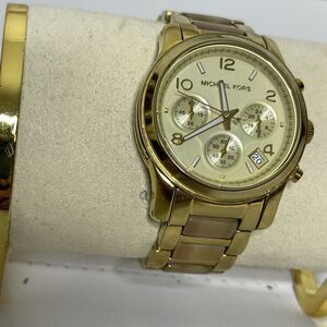 Michael Kors Watch Gold Tortoise Band Chronograph MK5660 Runway Dial Quartz WORK